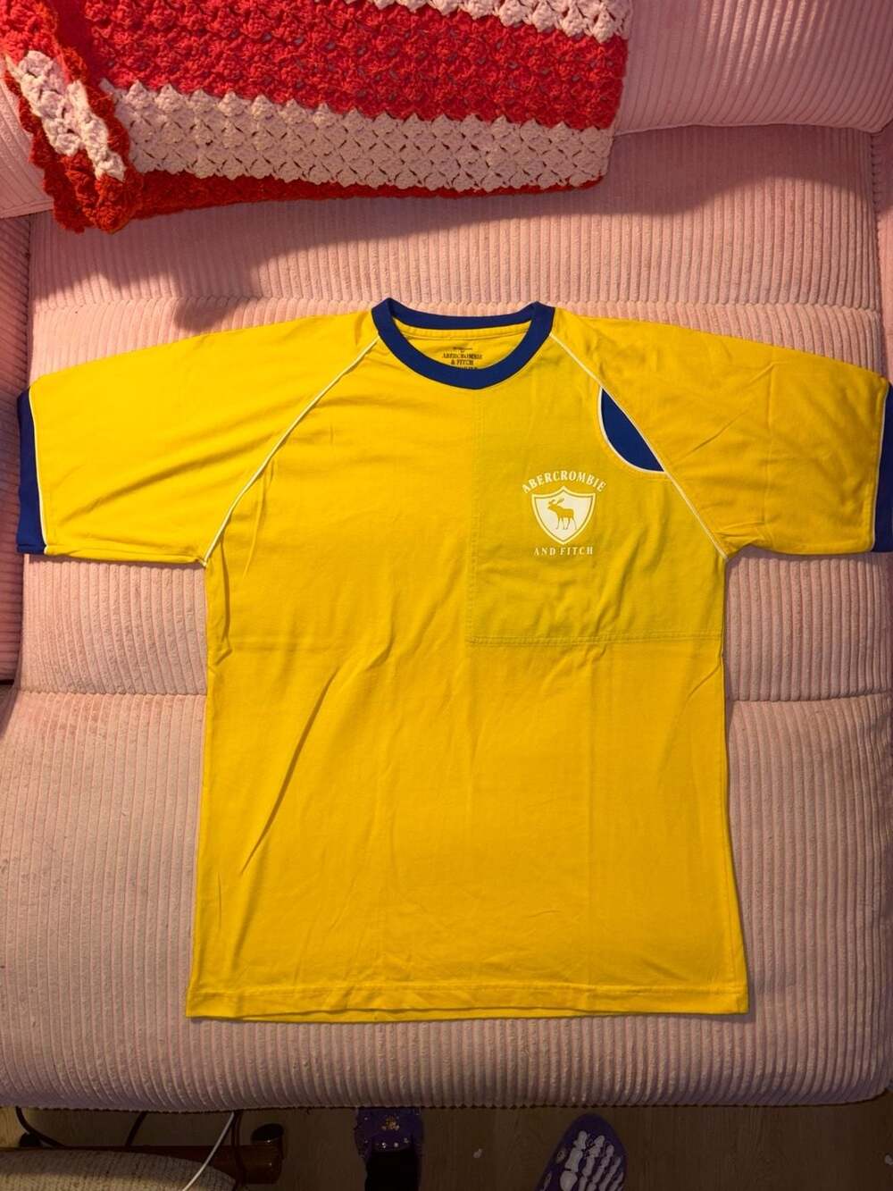 Abercrombie & Fitch Vintage Yellow Blue Ringer Soccer Jersey XL